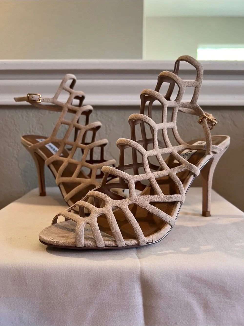 Steve Madden Beige Strappy Cage Heels
